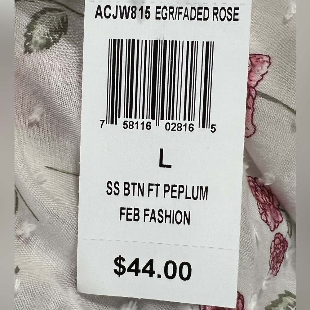 Planet Gold Egret Floral Button-Down Peplum Babydoll Peasant Top Size L (11/13) - Picture 7 of 9